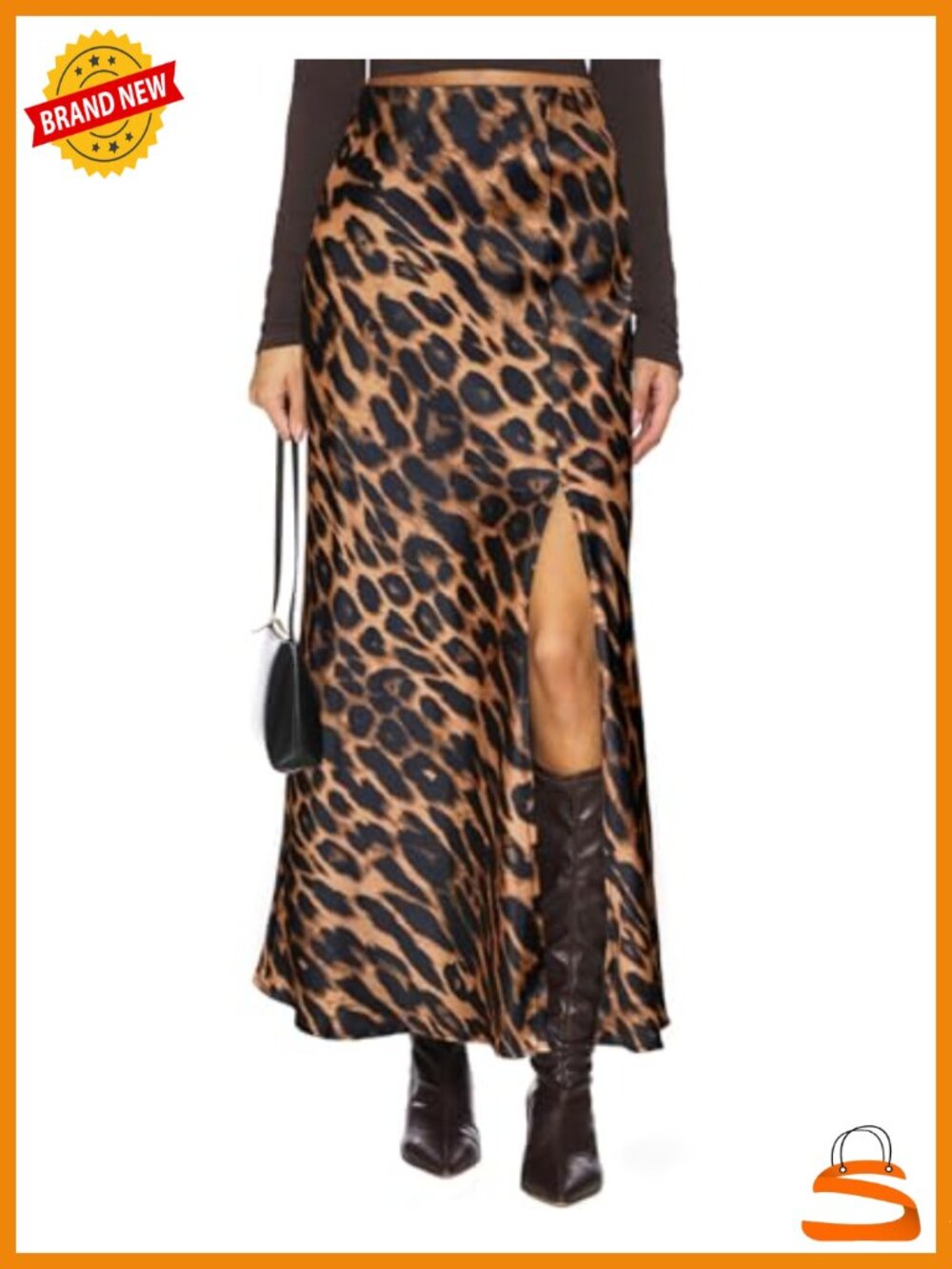 High Waisted Side Slit Satin Maxi Skirt - Bodycon Leopard Print